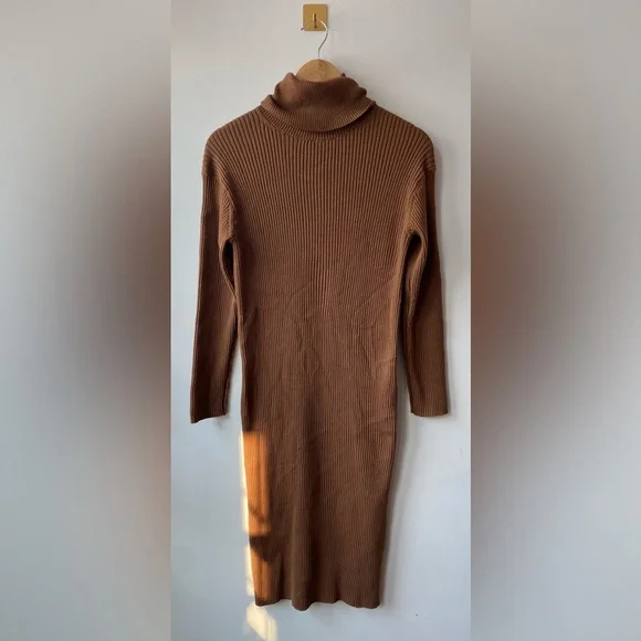 Everlane | Medium Burnt Orange Camel Cotton Wool Turtleneck Dress - Picture 5 of 9
